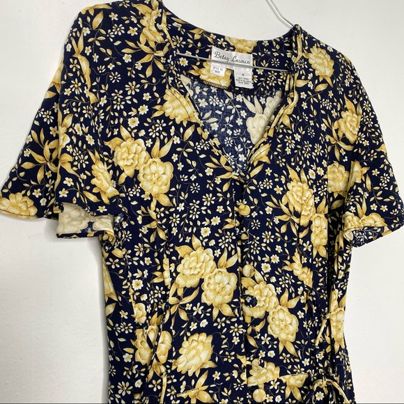 Vintage Betsy Lauren Dark Romantic Floral Short Sleeve Midi Dress Size Medium - Picture 3 of 8